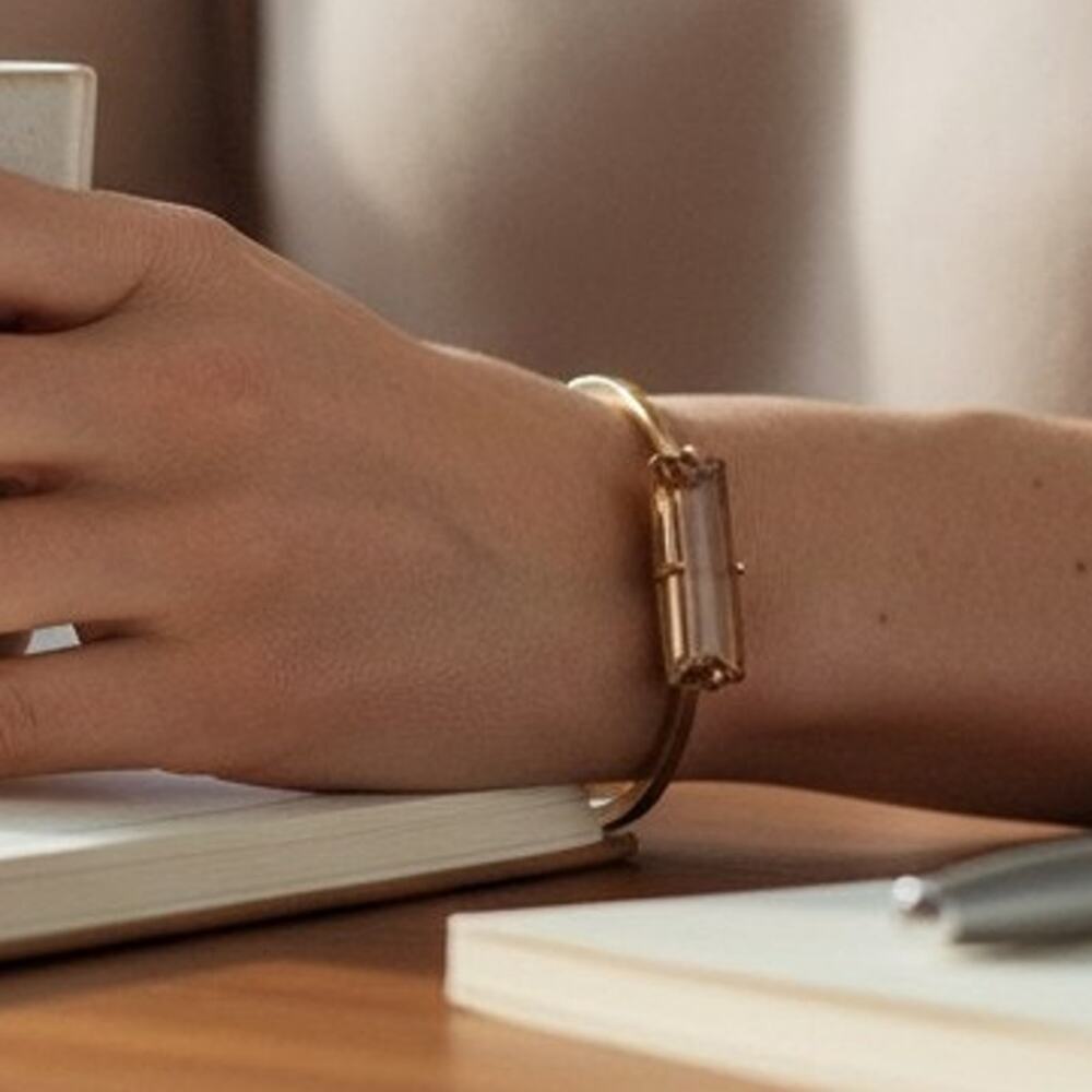 Ralph Lauren Gold-Tone Baguette Bracelet Minimalist cut Brown Crystal